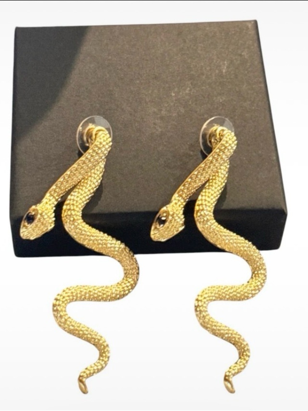 Gold Snake Drop Earrings edgy chic rockstar Goth whimsy dopamine
